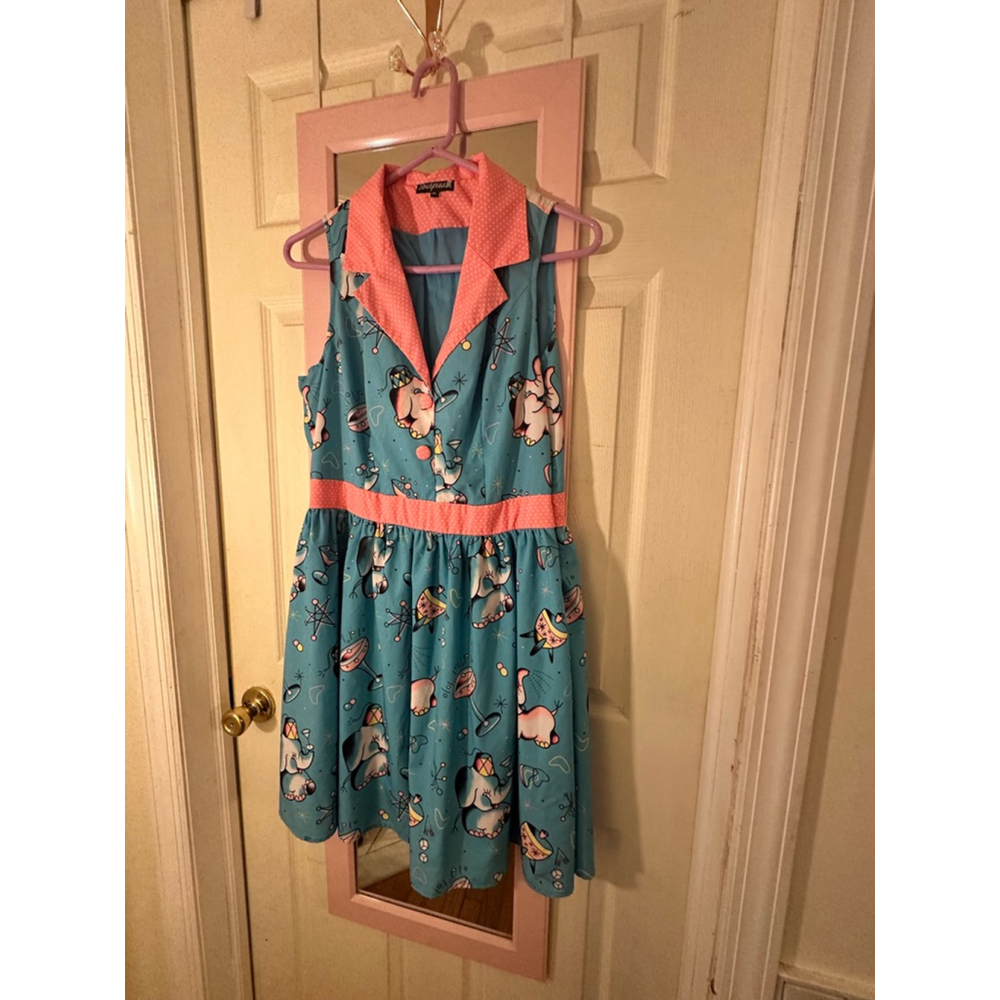 Women's Sourpuss Dress XL Blue Pink Atomic Print Sleeveless